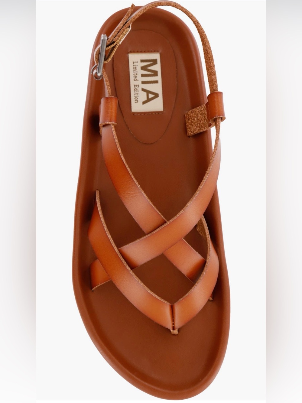 MIA Tan Leather Crisscross Strap Sandals - Picture 3 of 8
